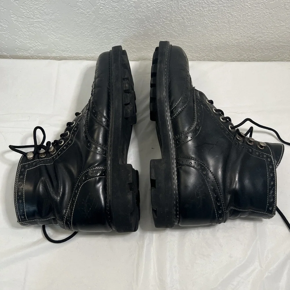 VTG Y2K 90s John Fluevog 7th Heaven Lace Up Black Boots Leather 10 Poland Moto